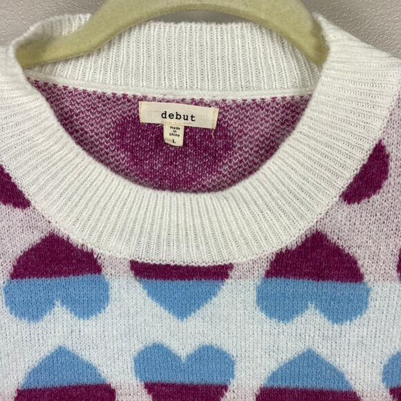 NWT Women's Dreamers by Debut Heart Pattern Pullover Sweater Multicolor Large - Picture 7 of 11